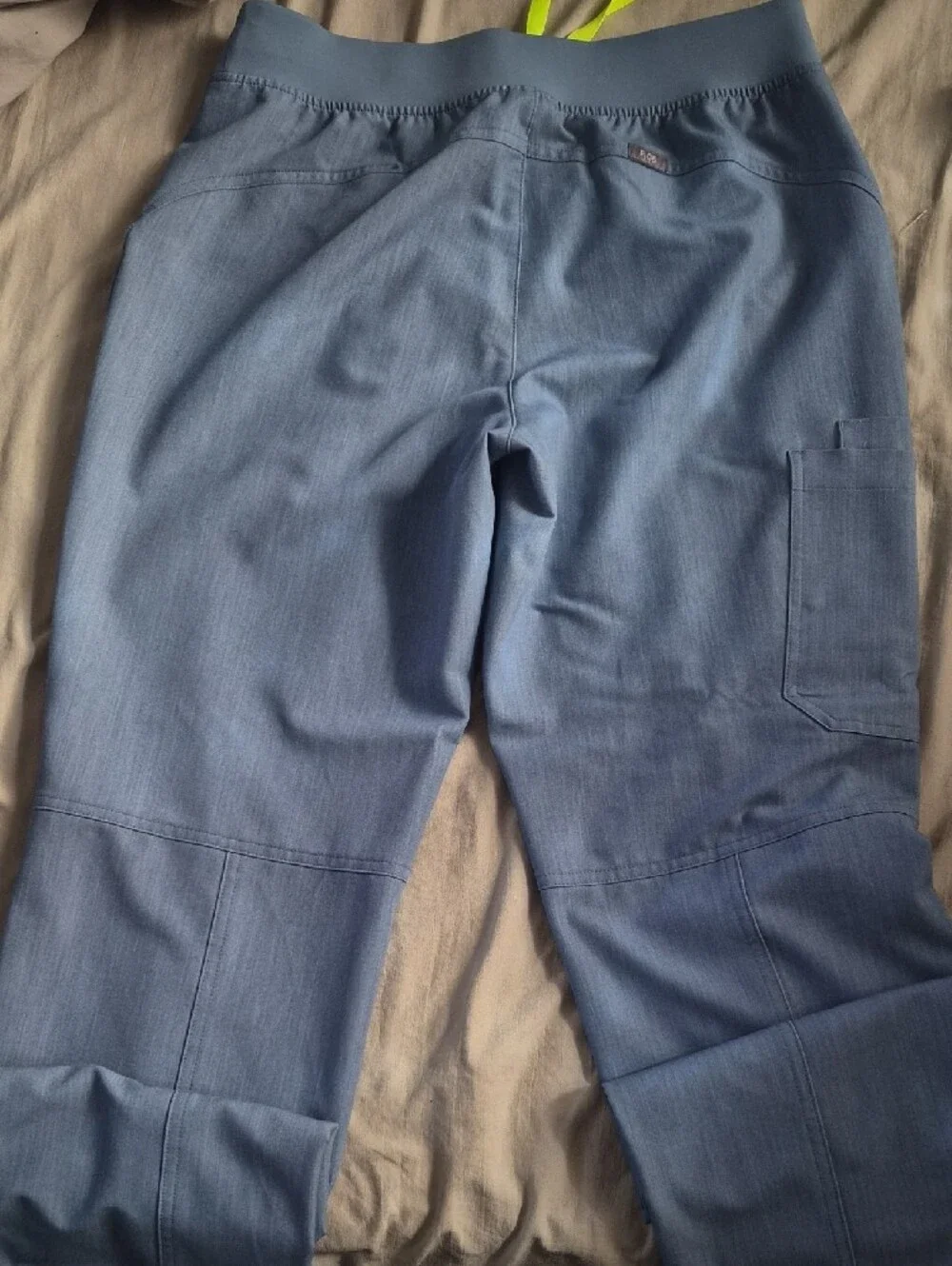 Figs Heathered Indigo Scrub Set with Neon Yellow Drawstring